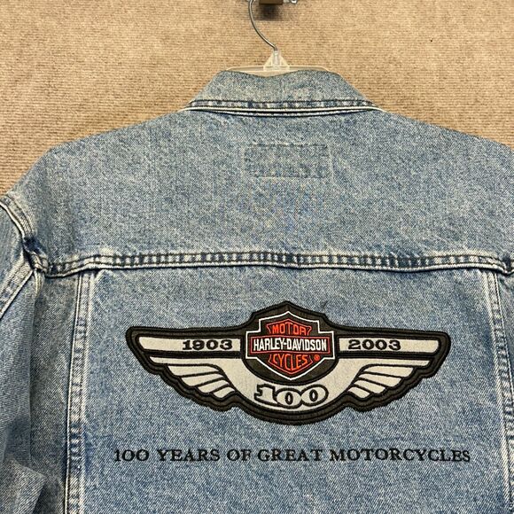 Harley-Davidson Denim Jacket Adult Small Button Up USMC Vietnam Veteran Patch - Picture 15 of 16